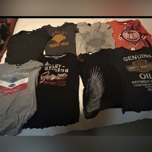 Size large Harley Davidson t shirts, tanks and zip up/button up shirts.